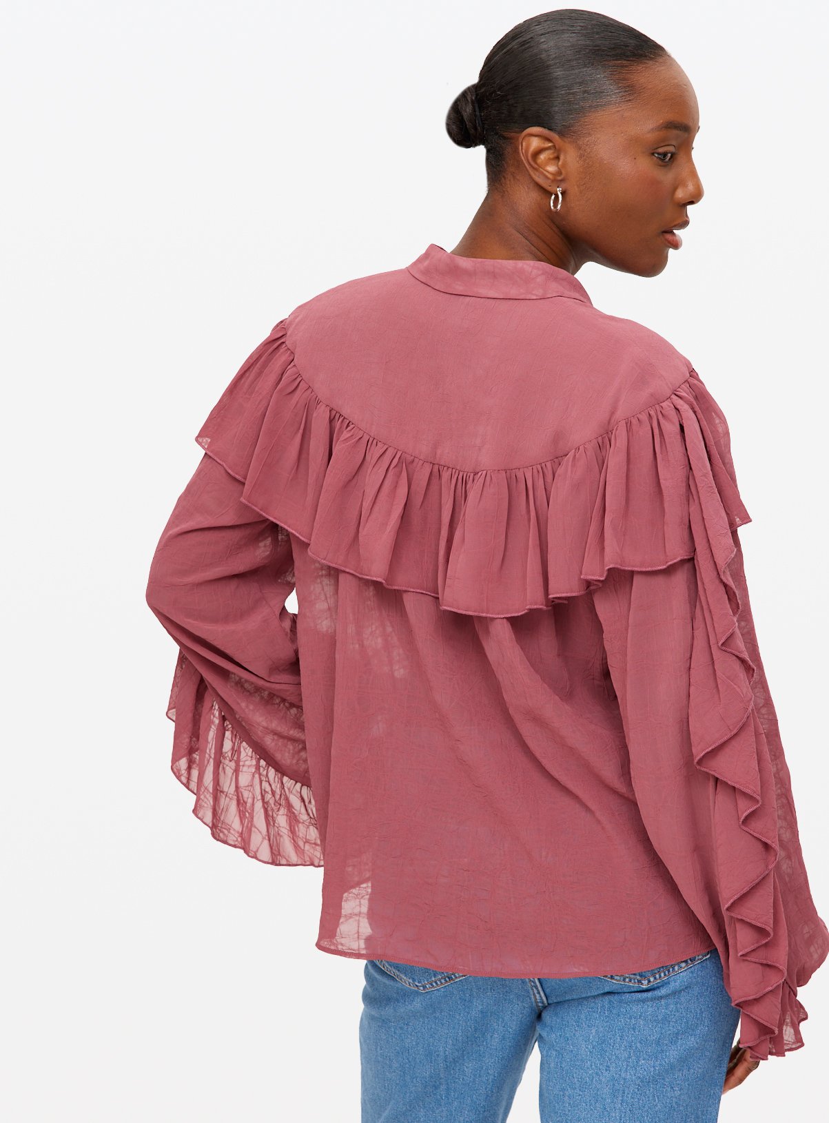 Dark Pink Tie Neck Frill Blouse 20 - Image 4 thumbnail
